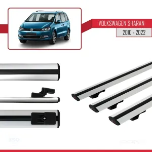 Volkswagen Sharan 2010-2022 Arası ile uyumlu Basic Model Ara Atkı Tavan Barı GRİ 3 ADET thumb 5