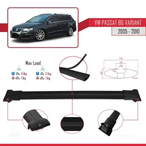 Volkswagen Passat (B6) VARIANT 2005-2010 Arası ile uyumlu FLY Model Ara Atkı Tavan Barı SİYAH thumb 4