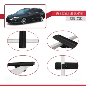 Volkswagen Passat (B6) VARIANT 2005-2010 Arası ile uyumlu Basic Model Ara Atkı Tavan Barı SİYAH 3 ADET thumb 4