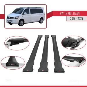 Volkswagen Multivan (T6) 2015 ve Sonrası ile uyumlu FLY Model Ara Atkı Tavan Barı SİYAH 3 ADET BAR thumb 5