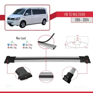 Volkswagen Multivan (T6) 2015 ve Sonrası ile uyumlu FLY Model Ara Atkı Tavan Barı GRİ 4 ADET BAR thumb 4