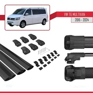 Volkswagen Multivan (T6) 2015 ve Sonrası ile uyumlu ACE-1 Ara Atkı Tavan Barı SİYAH 3 ADET BAR thumb 5