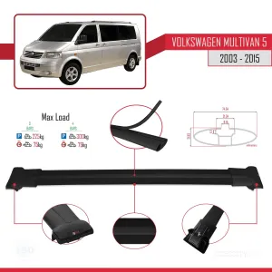 Volkswagen Multivan (T5) 2003-2015 Arası ile uyumlu FLY Model Ara Atkı Tavan Barı SİYAH 3 ADET BAR thumb 4