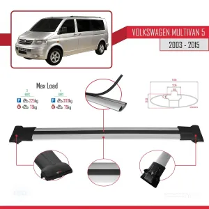 Volkswagen Multivan (T5) 2003-2015 Arası ile uyumlu FLY Model Ara Atkı Tavan Barı GRİ 4 ADET BAR thumb 4