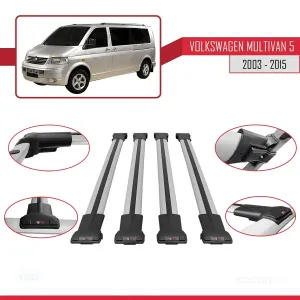 Volkswagen Multivan (T5) 2003-2015 Arası ile uyumlu FLY Model Ara Atkı Tavan Barı GRİ 4 ADET BAR thumb 5