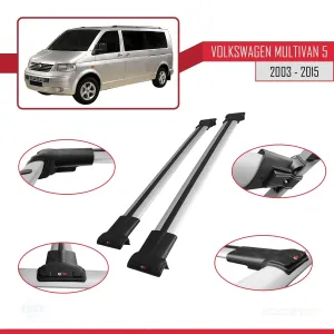Volkswagen Multivan (T5) 2003-2015 Arası ile uyumlu FLY Model Ara Atkı Tavan Barı GRİ thumb 5