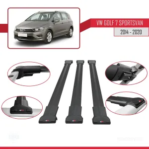 Volkswagen Golf 7 SPORTSVAN 2014-2020 Arası ile Uyumlu FLY Model Ara Atkı Tavan Barı SİYAH 3 ADET BAR thumb 5