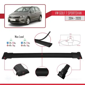 Volkswagen Golf 7 SPORTSVAN 2014-2020 Arası ile uyumlu FLY Model Ara Atkı Tavan Barı SİYAH thumb 4