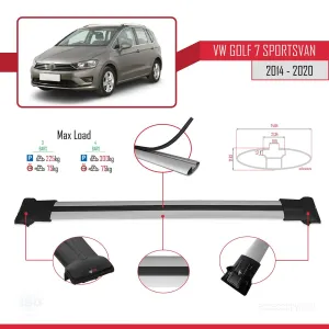 Volkswagen Golf 7 SPORTSVAN 2014-2020 Arası ile Uyumlu FLY Model Ara Atkı Tavan Barı GRİ 3 ADET BAR thumb 4