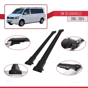 Volkswagen Caravelle (T6) 2015 ve Sonrası ile Uyumlu FLY Model Ara Atkı Tavan Barı SİYAH thumb 5