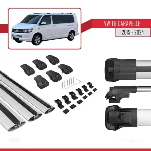Volkswagen Caravelle (T6) 2015 ve Sonrası ile uyumlu ACE-1 Ara Atkı Tavan Barı GRİ 3 ADET BAR thumb 5