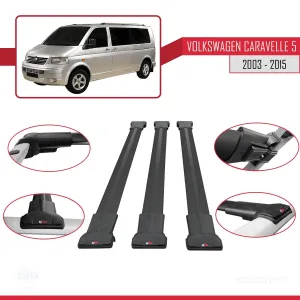 Volkswagen Caravelle (T5) 2003-2015 Arası ile uyumlu FLY Model Ara Atkı Tavan Barı SİYAH 3 ADET BAR thumb 5