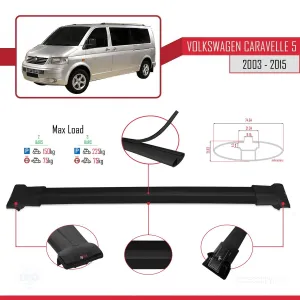 Volkswagen Caravelle (T5) 2003-2015 Arası ile uyumlu FLY Model Ara Atkı Tavan Barı SİYAH thumb 4