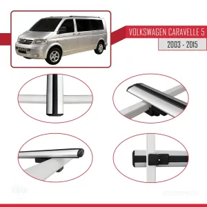 Volkswagen Caravelle (T5) 2003-2015 Arası ile uyumlu Basic Model Ara Atkı Tavan Barı GRİ 3 ADET thumb 4