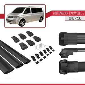 Volkswagen Caravelle (T5) 2003-2015 Arası ile uyumlu ACE-1 Ara Atkı Tavan Barı SİYAH 3 ADET BAR thumb 5