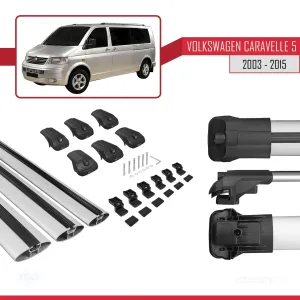 Volkswagen Caravelle (T5) 2003-2015 Arası ile uyumlu ACE-1 Ara Atkı Tavan Barı GRİ 3 ADET BAR thumb 5