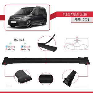 Volkswagen Caddy 2020 ve Sonrası ile uyumlu FLY Model Ara Atkı Tavan Barı SİYAH 3 ADET BAR thumb 4