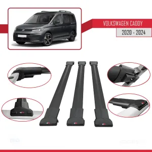 Volkswagen Caddy 2020 ve Sonrası ile uyumlu FLY Model Ara Atkı Tavan Barı SİYAH 3 ADET BAR thumb 5