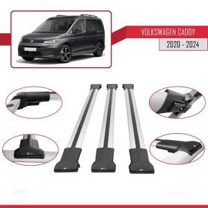 Volkswagen Caddy 2020 ve Sonrası ile uyumlu FLY Model Ara Atkı Tavan Barı GRİ 3 ADET BAR thumb 5