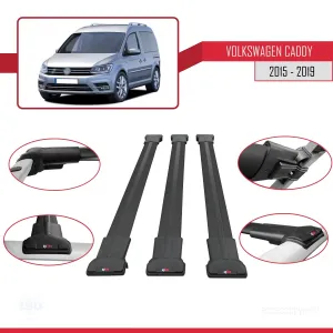Volkswagen Caddy 2015-2019 Arası ile uyumlu FLY Model Ara Atkı Tavan Barı SİYAH 3 ADET BAR thumb 5