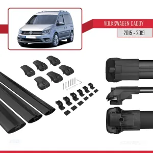 Volkswagen Caddy 2015-2019 Arası ile uyumlu ACE-1 Ara Atkı Tavan Barı SİYAH 3 ADET BAR thumb 5