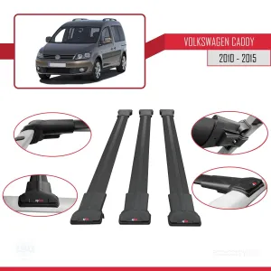 Volkswagen Caddy 2010-2015 Arası ile uyumlu FLY Model Ara Atkı Tavan Barı SİYAH 3 ADET BAR thumb 5
