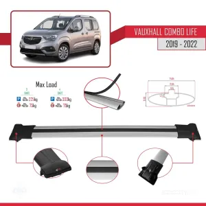 Vauxhall Combo Life 2019-2022 Arası ile Uyumlu FLY Model Ara Atkı Tavan Barı GRİ 3 ADET BAR thumb 3