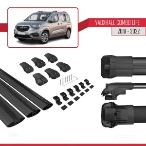 Vauxhall Combo Life 2019-2022 Arası ile uyumlu ACE-1 Ara Atkı Tavan Barı SİYAH 3 ADET BAR thumb 5