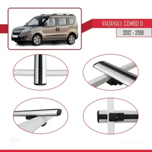 Vauxhall Combo D 2012-2018 Arası ile uyumlu Basic Model Ara Atkı Tavan Barı GRİ 3 ADET thumb 4
