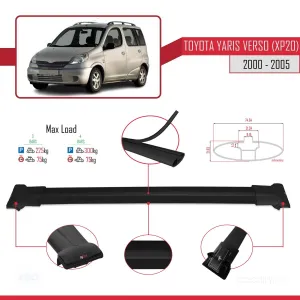 Toyota Yaris Verso (XP20) 2000-2005 Arası ile Uyumlu FLY Model Ara Atkı Tavan Barı SİYAH 3 ADET BAR thumb 4