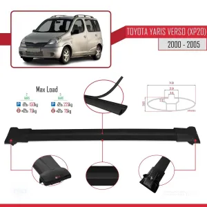 Toyota Yaris Verso (XP20) 2000-2005 Arası ile Uyumlu FLY Model Ara Atkı Tavan Barı SİYAH thumb 4