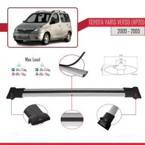 Toyota Yaris Verso (XP20) 2000-2005 Arası ile Uyumlu FLY Model Ara Atkı Tavan Barı GRİ 3 ADET BAR thumb 4