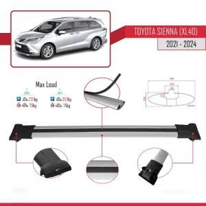 Toyota Sienna (XL40) 2021 ve Sonrası ile Uyumlu FLY Model Ara Atkı Tavan Barı GRİ 3 ADET BAR thumb 4