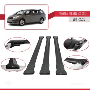 Toyota Sienna (XL30) 2011-2020 Arası ile Uyumlu FLY Model Ara Atkı Tavan Barı SİYAH 3 ADET BAR thumb 5