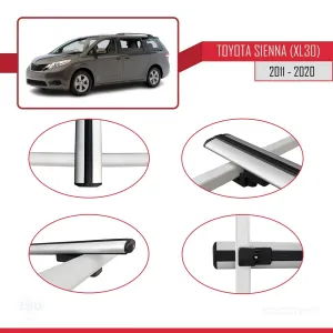 Toyota Sienna (XL30) 2011-2020 Arası ile uyumlu Basic Model Ara Atkı Tavan Barı GRİ 3 ADET thumb 4