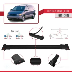 Toyota Sienna (XL10) 1998-2003 Arası ile Uyumlu FLY Model Ara Atkı Tavan Barı SİYAH 3 ADET BAR thumb 4