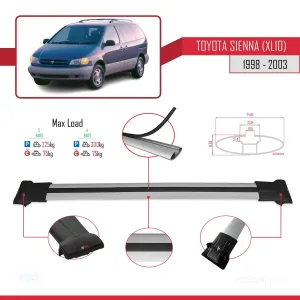 Toyota Sienna (XL10) 1998-2003 Arası ile Uyumlu FLY Model Ara Atkı Tavan Barı GRİ 3 ADET BAR thumb 4