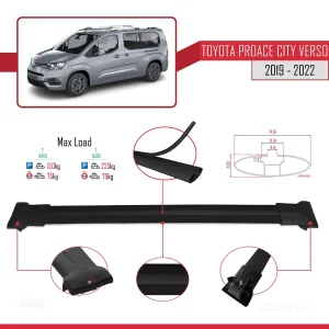 Toyota Proace City Verso 2019-2022 Arası ile Uyumlu FLY Model Ara Atkı Tavan Barı SİYAH thumb 4