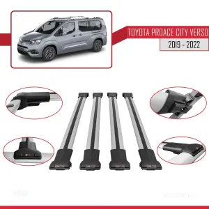 Toyota Proace City Verso 2019-2022 Arası ile uyumlu FLY Model Ara Atkı Tavan Barı GRİ 4 ADET BAR thumb 4