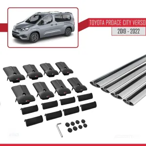 Toyota Proace City Verso 2019-2022 Arası ile uyumlu FLY Model Ara Atkı Tavan Barı GRİ 4 ADET BAR thumb 5