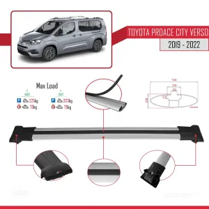 Toyota Proace City Verso 2019-2022 Arası ile uyumlu FLY Model Ara Atkı Tavan Barı GRİ 3 ADET BAR thumb 3