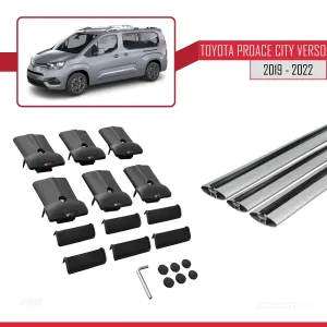 Toyota Proace City Verso 2019-2022 Arası ile uyumlu FLY Model Ara Atkı Tavan Barı GRİ 3 ADET BAR thumb 5