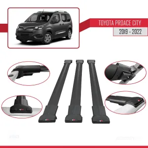 Toyota Proace City 2019-2022 Arası ile uyumlu FLY Model Ara Atkı Tavan Barı SİYAH 3 ADET BAR thumb 4