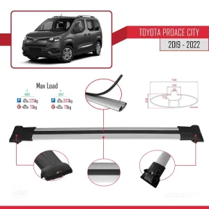 Toyota Proace City 2019-2022 Arası ile uyumlu FLY Model Ara Atkı Tavan Barı GRİ 4 ADET BAR thumb 3