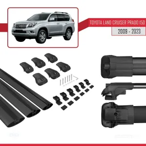 Toyota Land Cruiser Prado (J150) 2009-2023 Arası ile uyumlu ACE-1 Ara Atkı Tavan Barı SİYAH 3 ADET BAR thumb 5