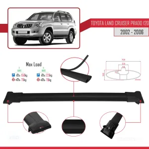 Toyota Land Cruiser Prado (J120) 2002-2006 Arası ile uyumlu FLY Model Ara Atkı Tavan Barı SİYAH thumb 4