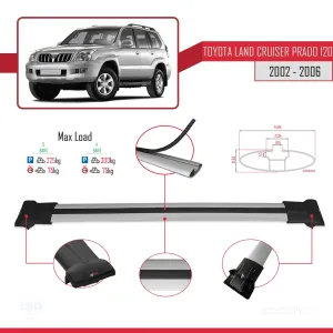 Toyota Land Cruiser Prado (J120) 2002-2006 Arası ile Uyumlu FLY Model Ara Atkı Tavan Barı GRİ 3 ADET BAR thumb 4