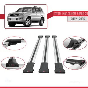 Toyota Land Cruiser Prado (J120) 2002-2006 Arası ile Uyumlu FLY Model Ara Atkı Tavan Barı GRİ 3 ADET BAR thumb 5