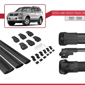 Toyota Land Cruiser Prado (J120) 2002-2006 Arası ile uyumlu ACE-1 Ara Atkı Tavan Barı SİYAH 3 ADET BAR thumb 5