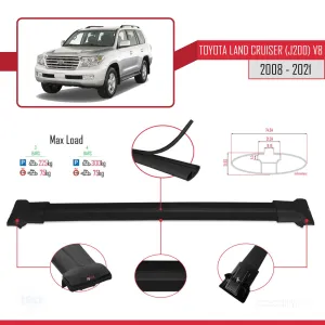 Toyota Land Cruiser (J200) V8 2008-2021 Arası ile Uyumlu FLY Model Ara Atkı Tavan Barı SİYAH 3 ADET BAR thumb 4